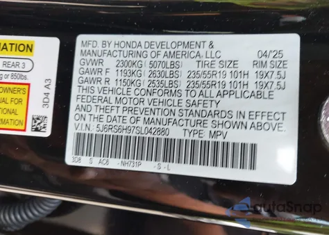 2025 Honda Cr-V Hybrid Sport Touring from USA, damaged, VIN 5J6RS6H97SL042880